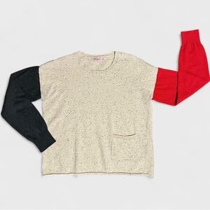 Cath Kidston London Speckled Crewneck Sweater with Color-Block Sleeves